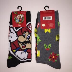 Adult Nintendo Super Mario Bros Christmas 2 Pack Novelty Crew Socks NEW